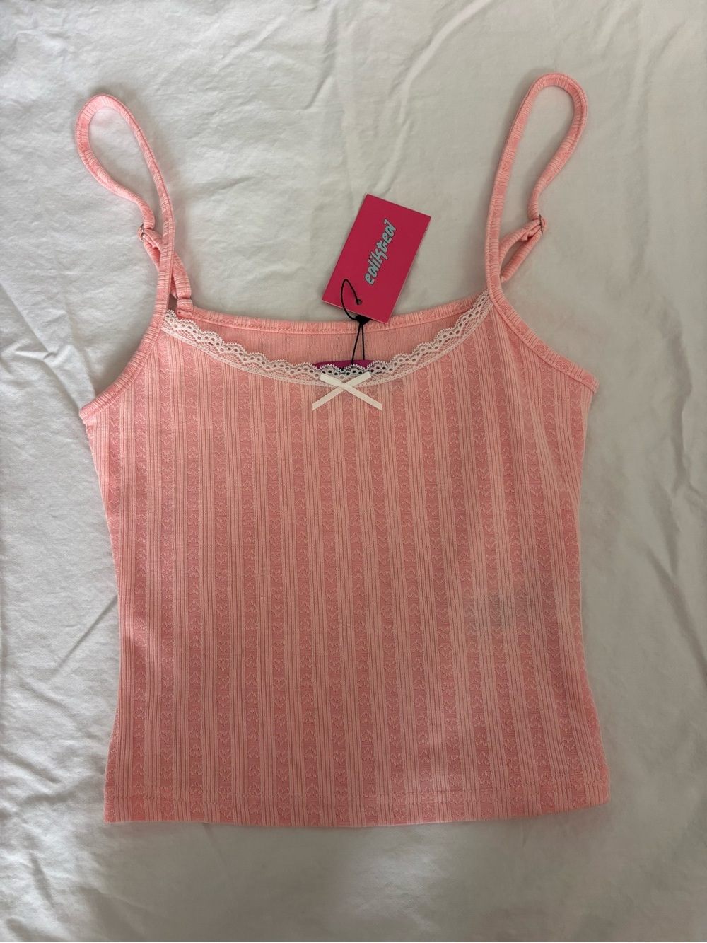 Edikted Pink Tank Top with Lace and a Bow
